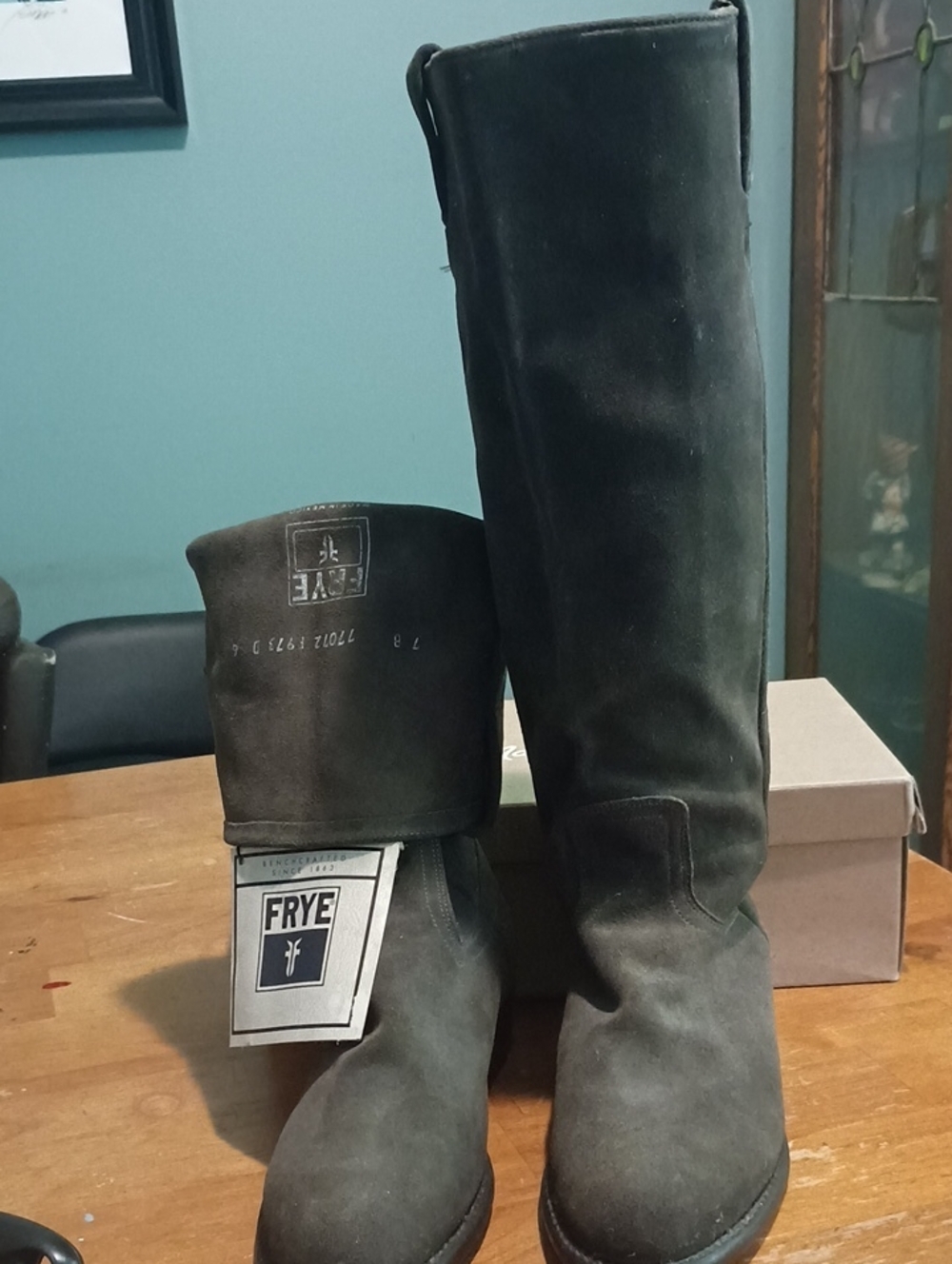 Frye Tall Suede Riding Boots in Dark Green